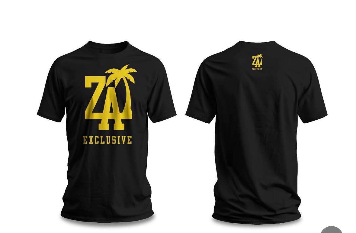 Black ZA Exclusive T-shirt with a gold palm-tree logo